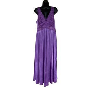 Shadowline Long Nightgown Nightdress Lace Seed Pearl Bow Purple Lavender Sz 1X